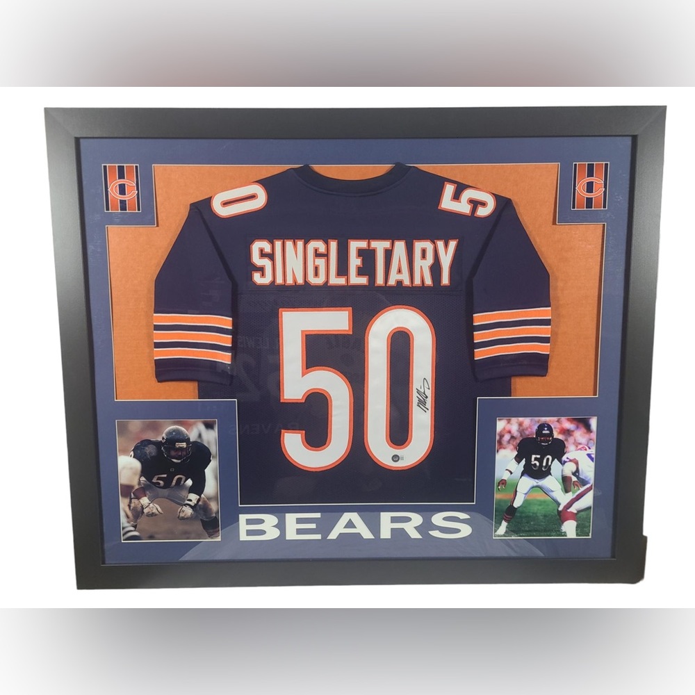 Authenticated Signed Framed Jersey MIKE SINGLETARY Chicago Bears HUGE 35”x43"